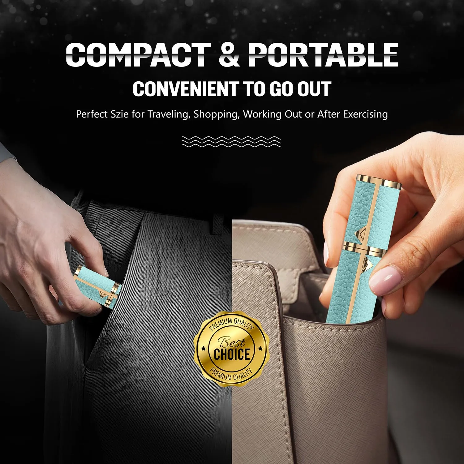 Portable Mini Refillable Atomizer, Cowhide Material, Travel Perfume Bottle Refillable-Your Travel and Business Necessities, 5ml (Blue)