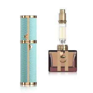 Portable Mini Refillable Atomizer, Cowhide Material, Travel Perfume Bottle Refillable-Your Travel and Business Necessities, 5ml (Blue)