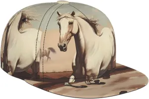 Prancing White Horse Outdoor Sports Baseball Cap, Daily Sports Adjustable Fashionable Flat Brim hat, Unisex Four-Season Outdoor Sports Cap,