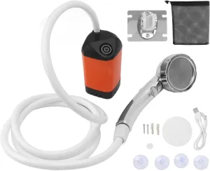 Rechargeable Portable Camping Shower, 3 Speed Outdoor Shower Pump(Orange)