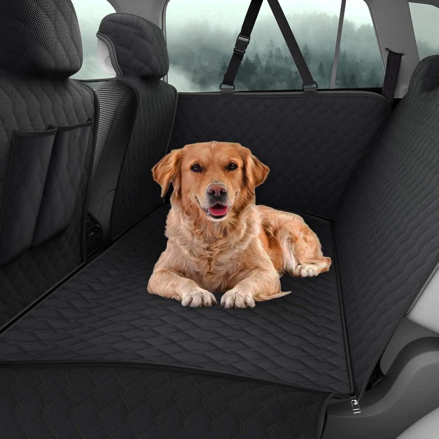RUIANTE Dog Car Seat Cover Protector Compatible with Honda CRV 2017-2022 Rogue 2020 Back Seat Pet Cover Dogs Hammock Backseat Cover with Side Flaps Storage Pocket Zip Mesh (Black)