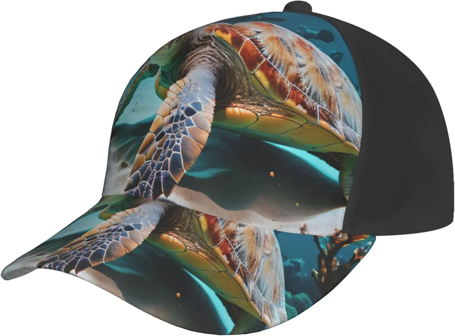 Sea Turtle Print Baseball Cap for Men and Women – Curved Brim, Perfect for Outdoor, Sports, Travel, and Four Seasons Black