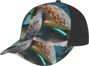 Sea Turtle Print Baseball Cap for Men and Women – Curved Brim, Perfect for Outdoor, Sports, Travel, and Four Seasons Black