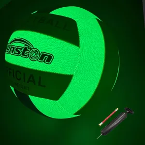 Senston Glow in The Dark Volleyball Size 5 Indoor Outdoor，Glowing Leather Night Volleyball with Pump