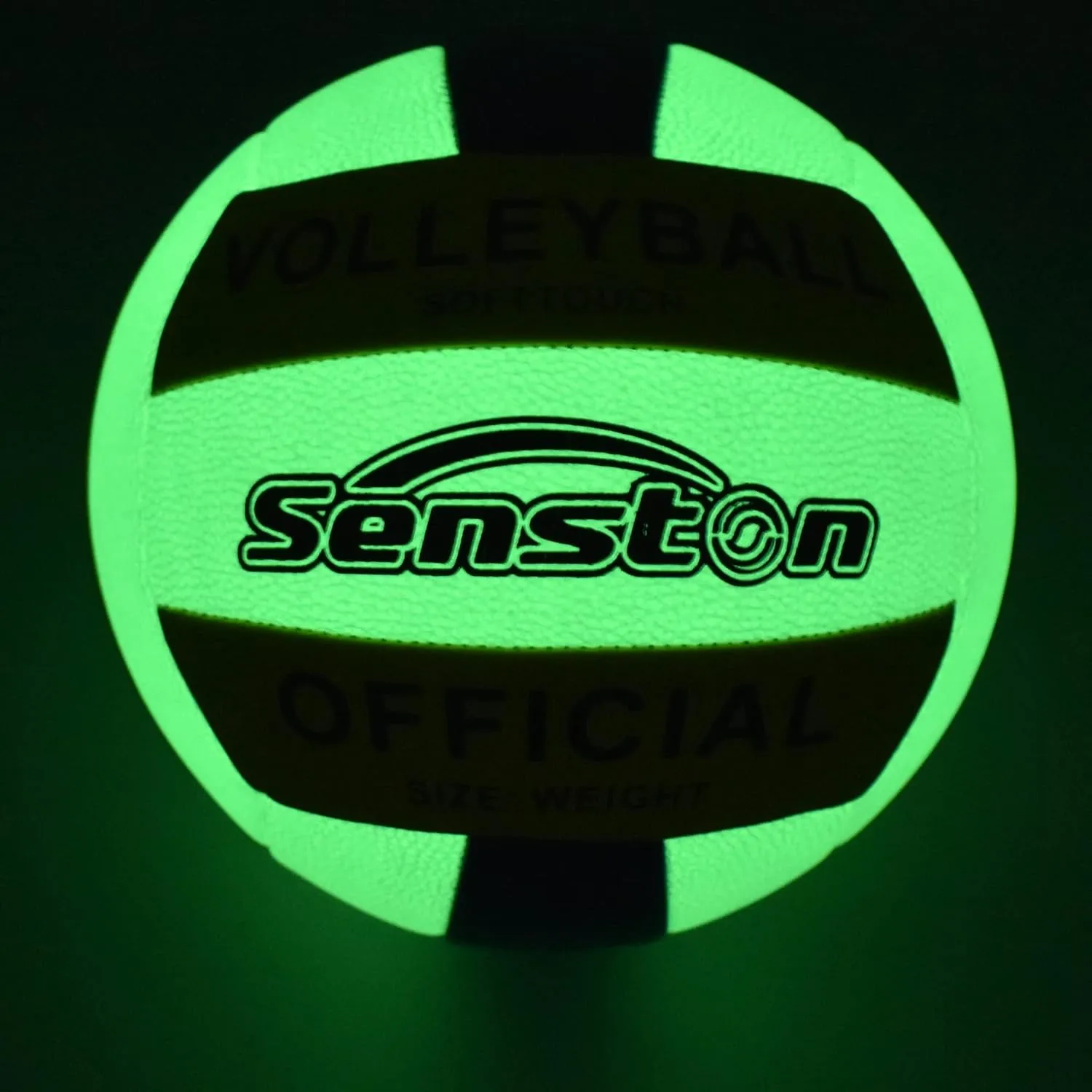 Senston Glow in The Dark Volleyball Size 5 Indoor Outdoor，Glowing Leather Night Volleyball with Pump