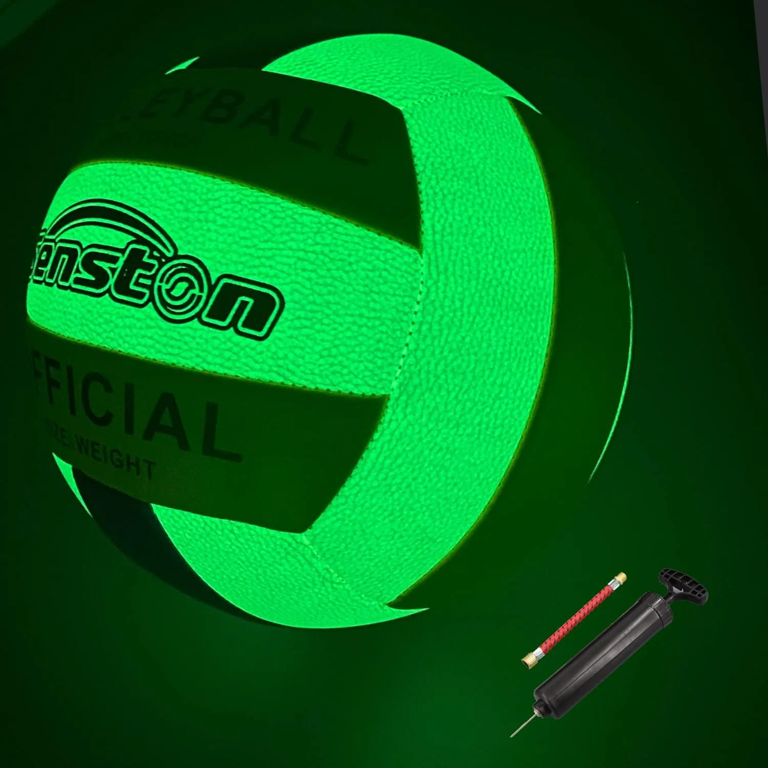 Senston Glow in The Dark Volleyball Size 5 Indoor Outdoor，Glowing Leather Night Volleyball with Pump