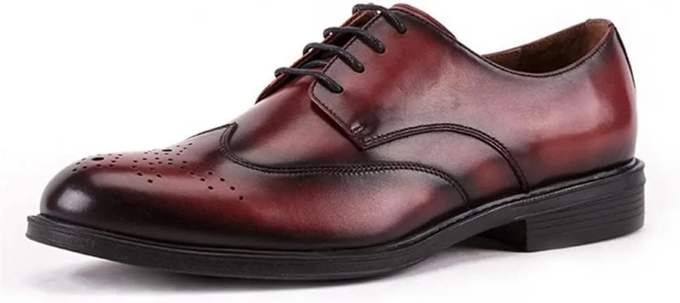Single Season Dress Oxford Shoes for Men Lace Up Brogue Embossed Wing-tip Round Toe Cowhide Block Heel Slip Resistant Low Top Non Slip Anti-Slip Business Very Popular Among Young People