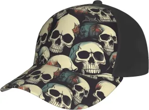 Skull Skeleton Print Baseball Cap for Men and Women – Curved Brim, Perfect for Outdoor, Sports, Travel, and Four Seasons Black