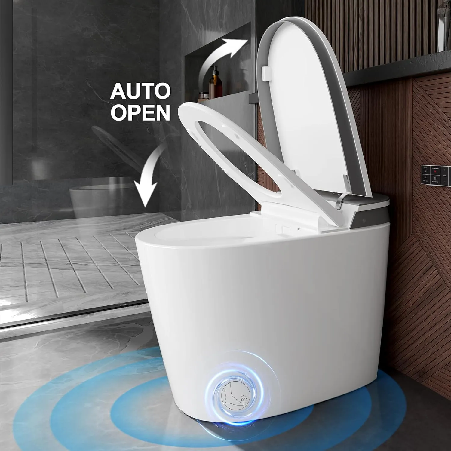 Smart Toilet with Bidet Built in, Heated Bidet, Auto Open/Close Lid, Foot Sensor Operation, Instant Warm Water