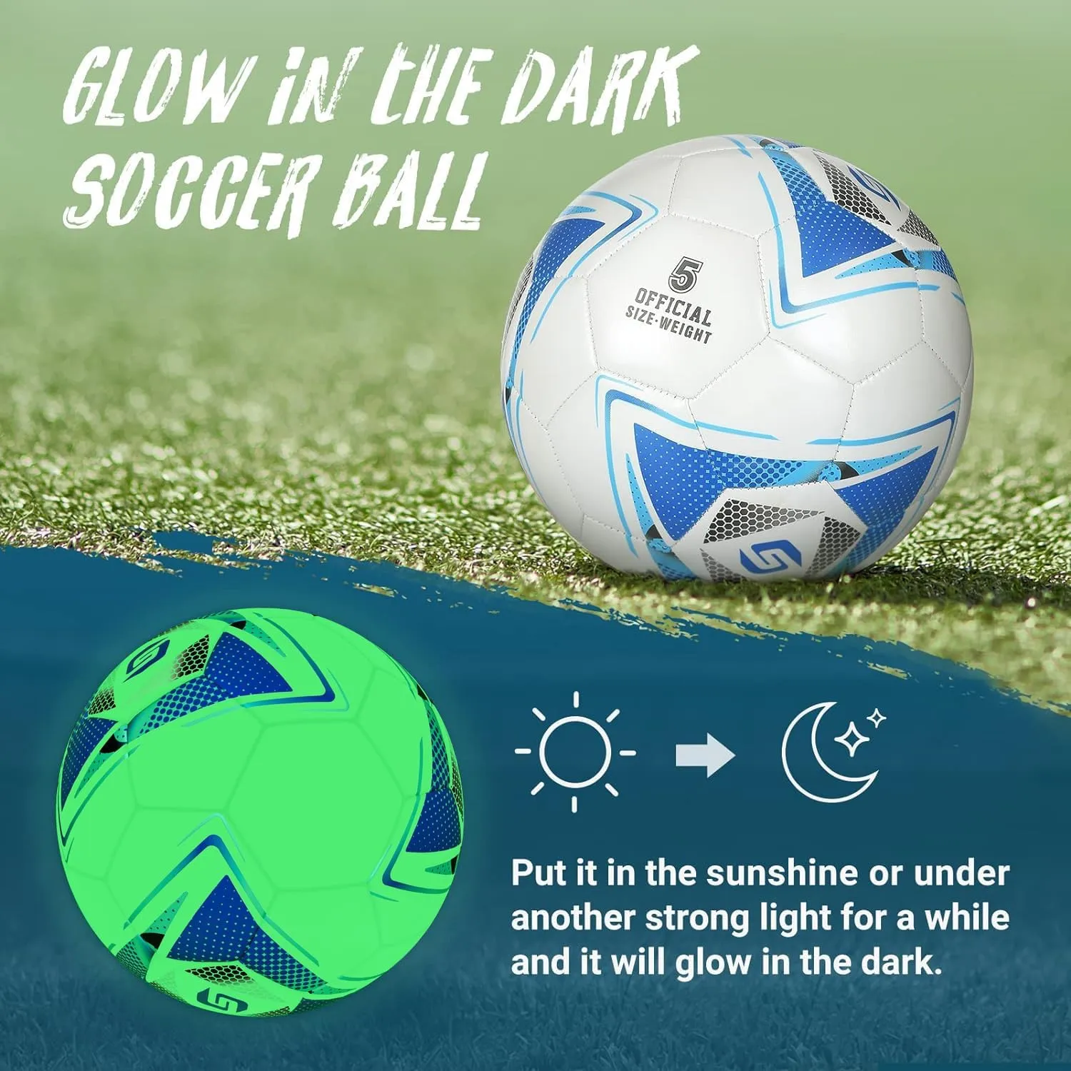 Soccer Balls Glow in The Dark Soccer Ball Size 5, Soccer Gift Night Ball for Teens,Juniors and Adult Indoor Outdoor Play, Fluorescent Light Training Ball with Pump Kit and Carry Net