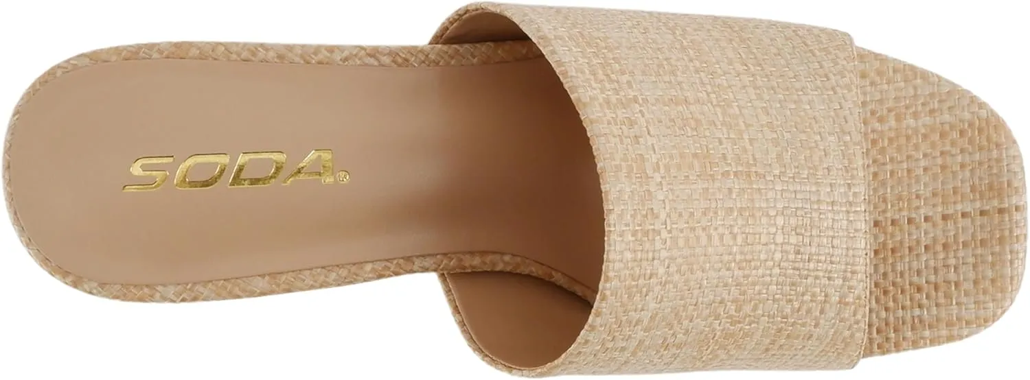 Soda “Zafer” ~ Women Square Toe Single Band Upper Medium Heel Platform Slide Sandal