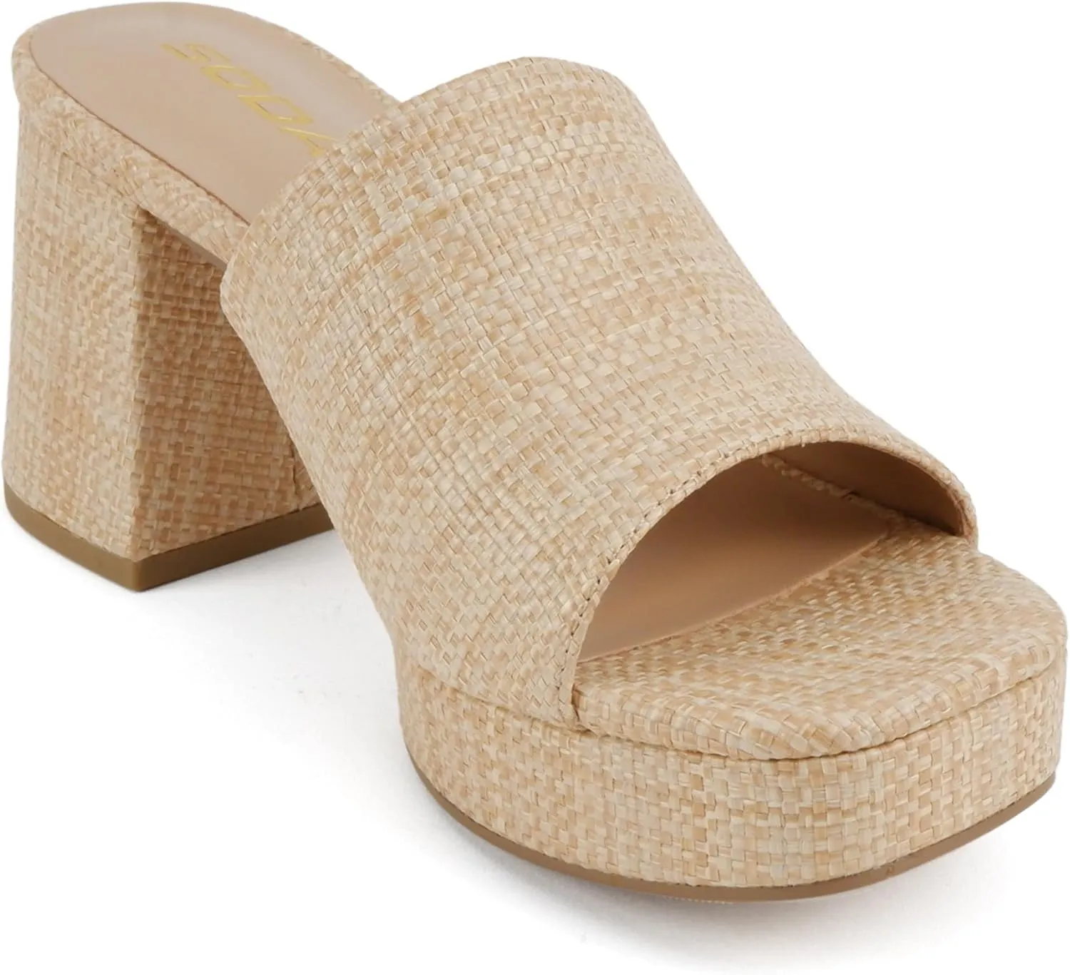 Soda “Zafer” ~ Women Square Toe Single Band Upper Medium Heel Platform Slide Sandal