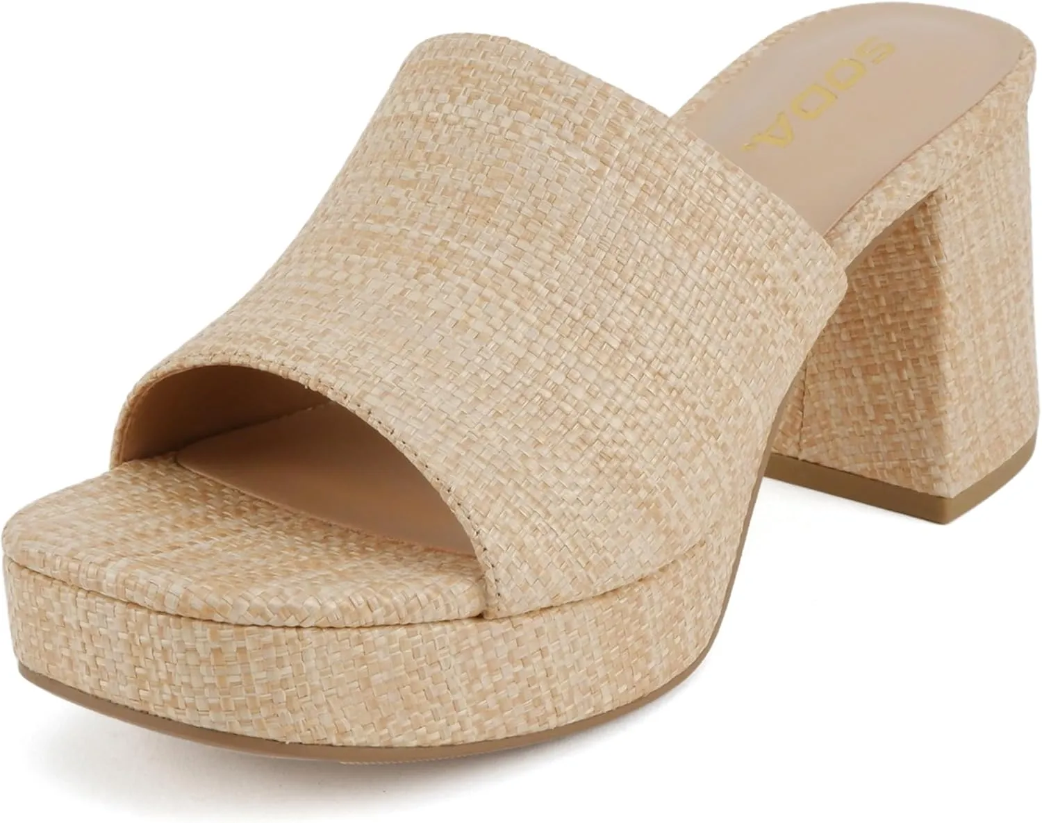 Soda “Zafer” ~ Women Square Toe Single Band Upper Medium Heel Platform Slide Sandal