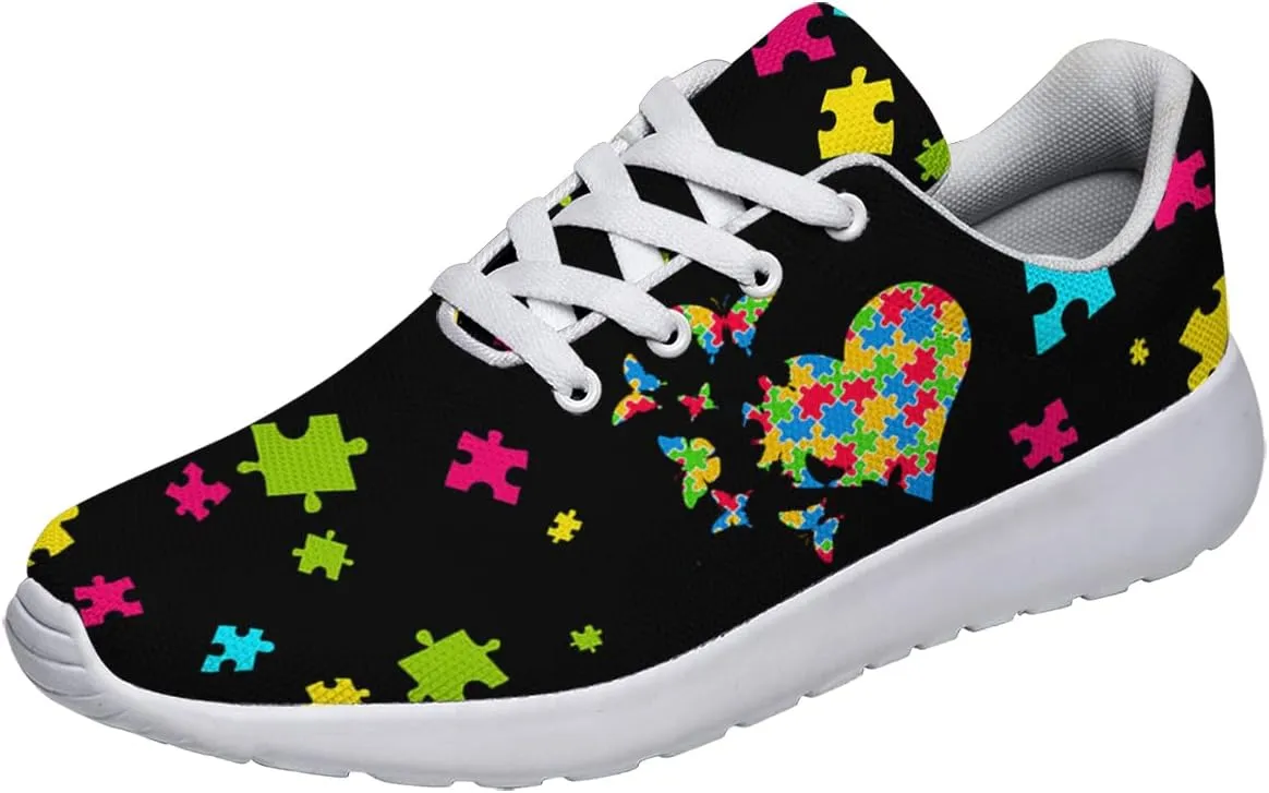 Sonzj-II Autism Awareness Shoes Womens Mens Lightweight Running Sneaker Autism Puzzle Print Tennis Walking Gym Shoes