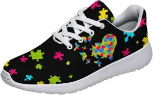 Sonzj-II Autism Awareness Shoes Womens Mens Lightweight Running Sneaker Autism Puzzle Print Tennis Walking Gym Shoes