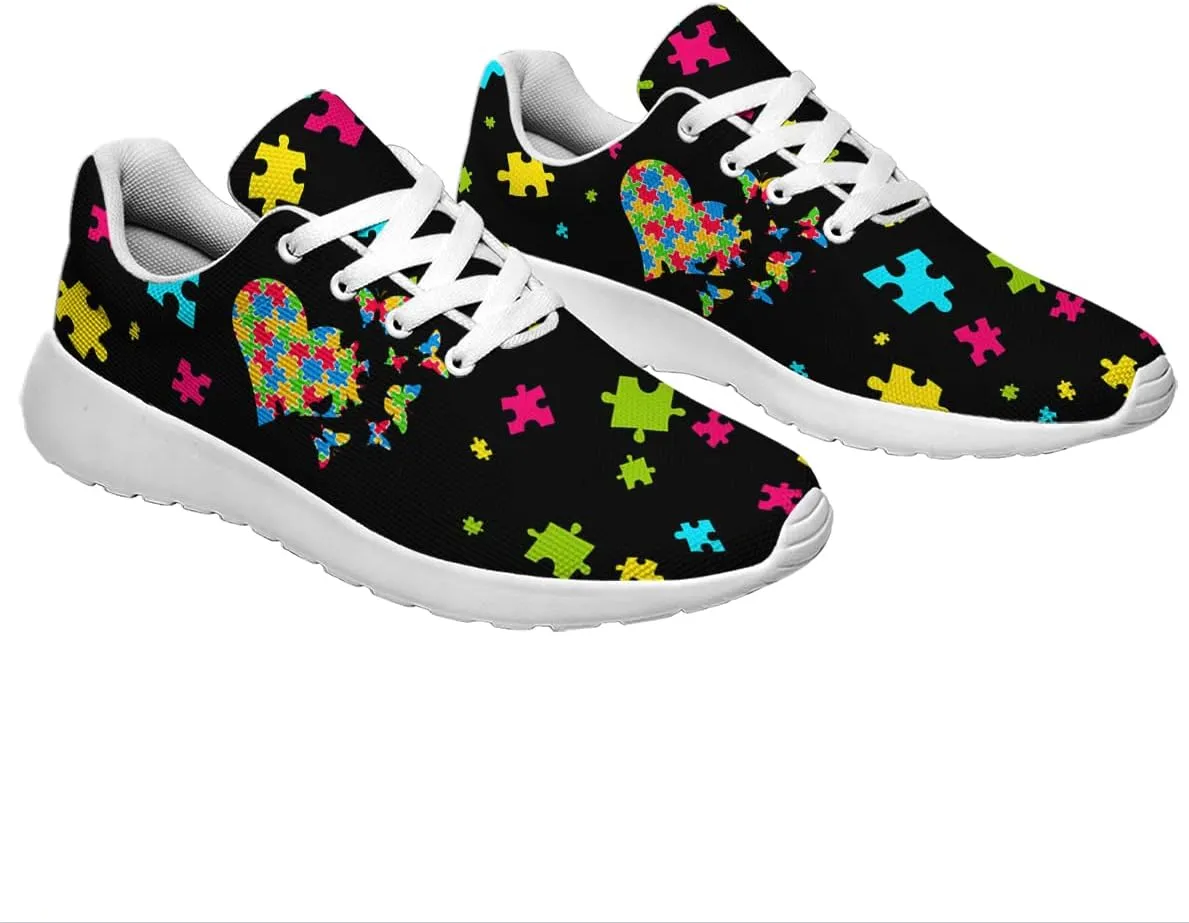 Sonzj-II Autism Awareness Shoes Womens Mens Lightweight Running Sneaker Autism Puzzle Print Tennis Walking Gym Shoes