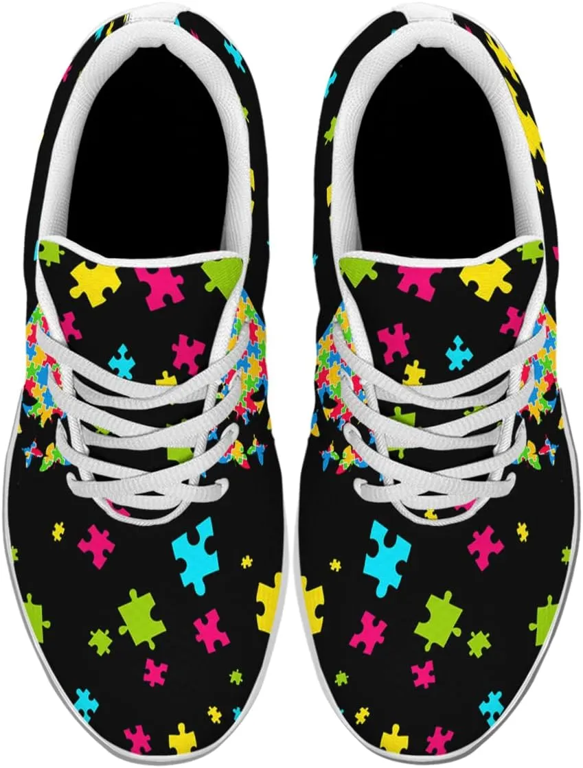 Sonzj-II Autism Awareness Shoes Womens Mens Lightweight Running Sneaker Autism Puzzle Print Tennis Walking Gym Shoes