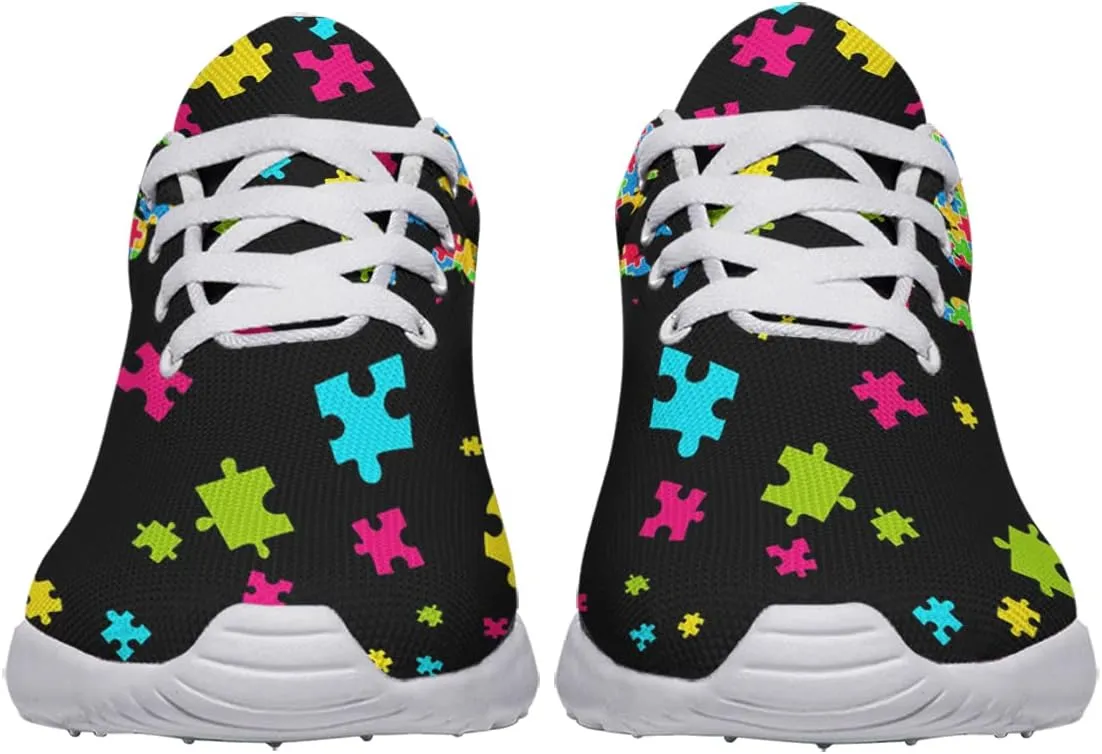 Sonzj-II Autism Awareness Shoes Womens Mens Lightweight Running Sneaker Autism Puzzle Print Tennis Walking Gym Shoes