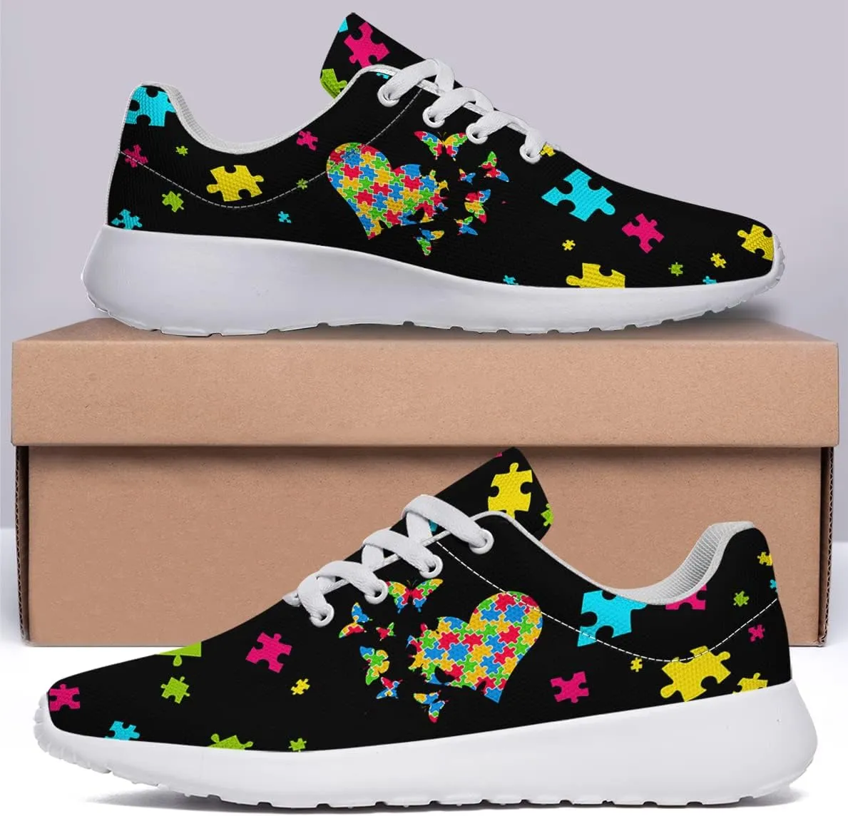 Sonzj-II Autism Awareness Shoes Womens Mens Lightweight Running Sneaker Autism Puzzle Print Tennis Walking Gym Shoes