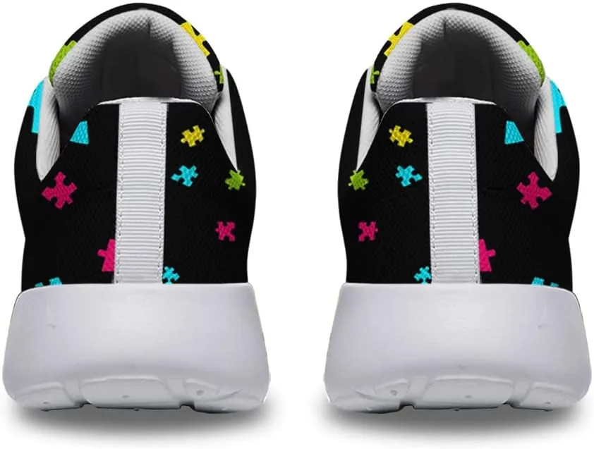 Sonzj-II Autism Awareness Shoes Womens Mens Lightweight Running Sneaker Autism Puzzle Print Tennis Walking Gym Shoes