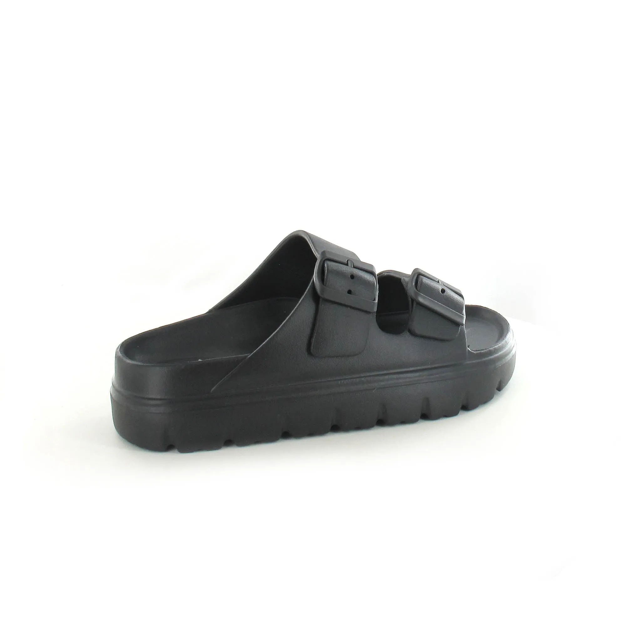 Sophia: Women's Double Buckle Two Strap Slides - Black