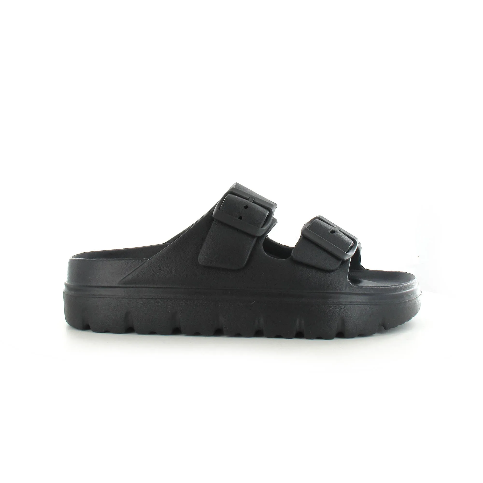 Sophia: Women's Double Buckle Two Strap Slides - Black