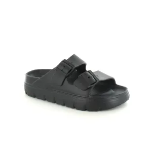 Sophia: Women's Double Buckle Two Strap Slides - Black