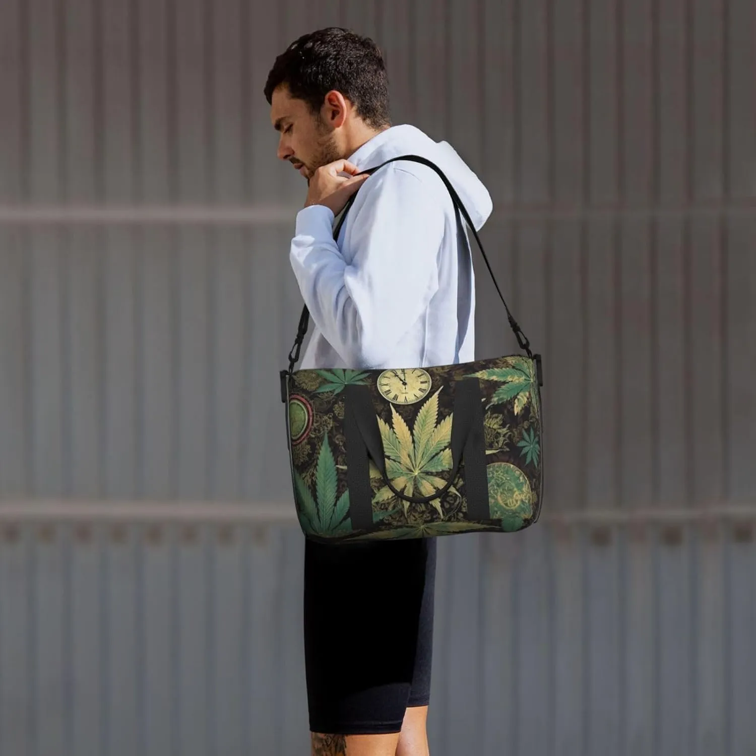 Sports Gym Bag for Women Men Travel Duffel Bag Tote A Puff in Time Weed Marijuana Weekender Bag Canvas Carry on Overnight Bag for Travel Swimming Fitness Workout Sports Duffle Bag