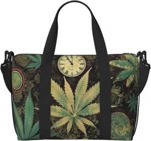 Sports Gym Bag for Women Men Travel Duffel Bag Tote A Puff in Time Weed Marijuana Weekender Bag Canvas Carry on Overnight Bag for Travel Swimming Fitness Workout Sports Duffle Bag