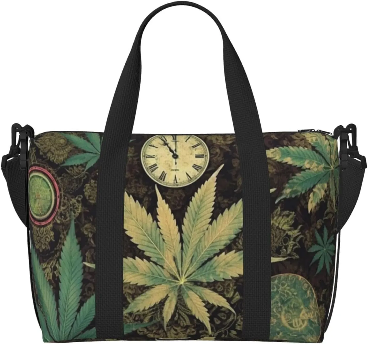 Sports Gym Bag for Women Men Travel Duffel Bag Tote A Puff in Time Weed Marijuana Weekender Bag Canvas Carry on Overnight Bag for Travel Swimming Fitness Workout Sports Duffle Bag