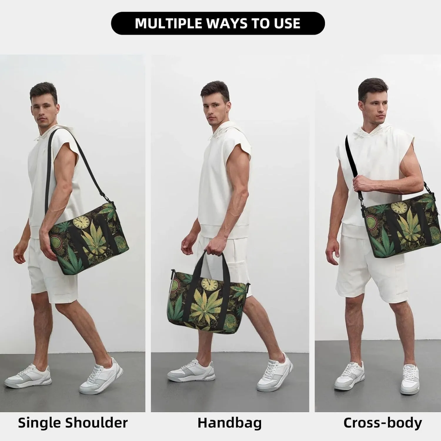 Sports Gym Bag for Women Men Travel Duffel Bag Tote A Puff in Time Weed Marijuana Weekender Bag Canvas Carry on Overnight Bag for Travel Swimming Fitness Workout Sports Duffle Bag