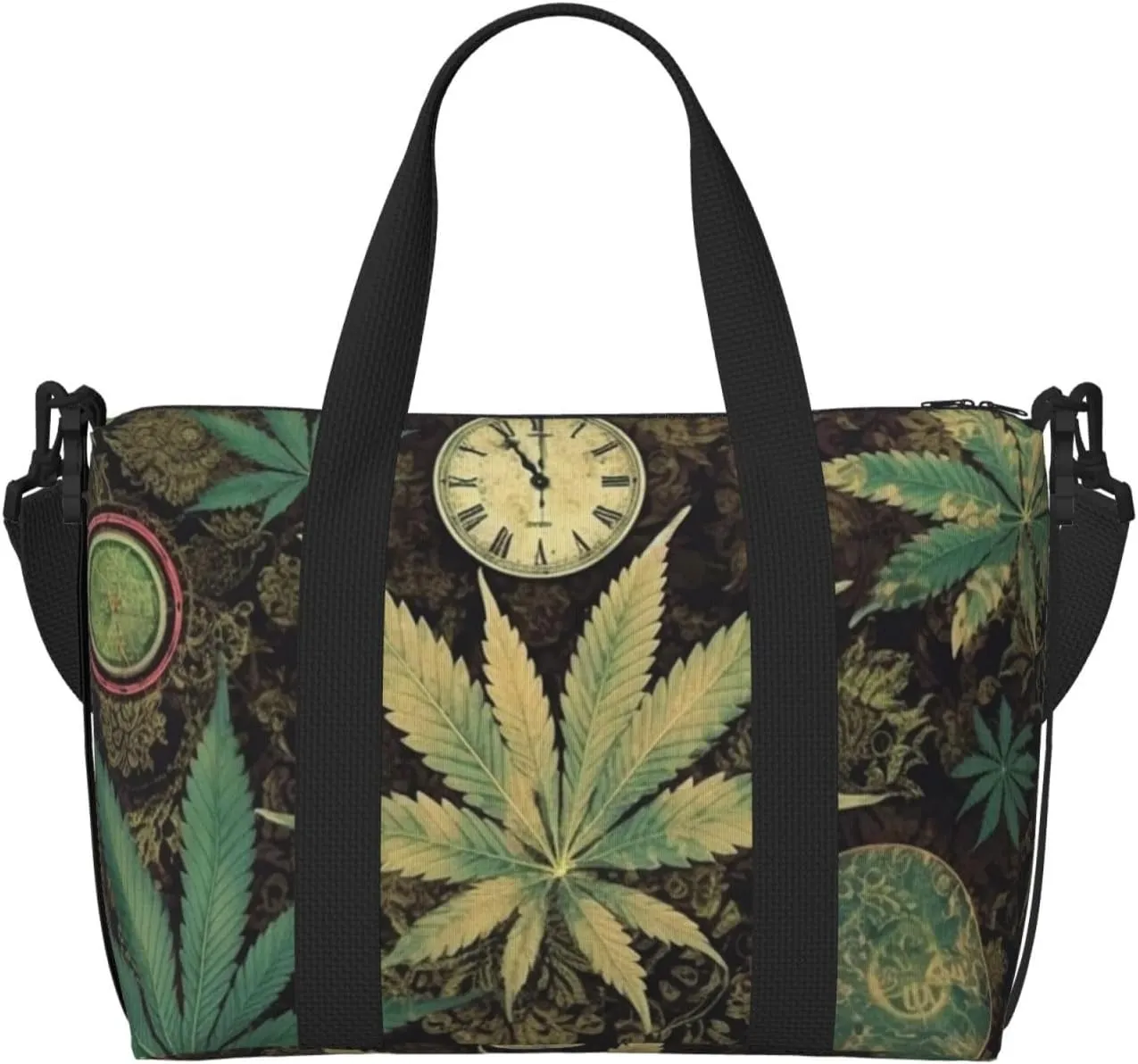 Sports Gym Bag for Women Men Travel Duffel Bag Tote A Puff in Time Weed Marijuana Weekender Bag Canvas Carry on Overnight Bag for Travel Swimming Fitness Workout Sports Duffle Bag