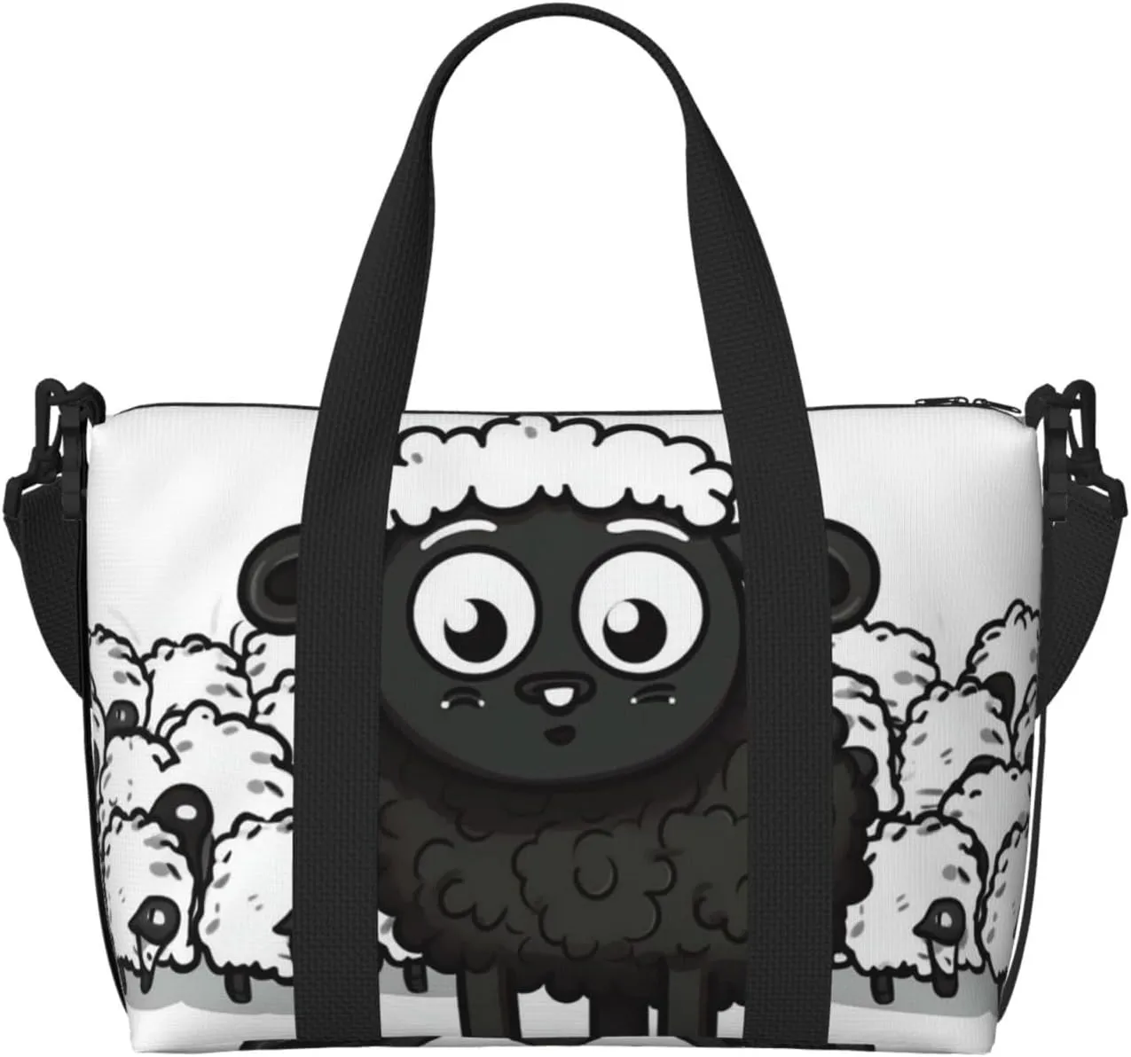Sports Gym Bag for Women Men Travel Duffel Bag Tote Cartoon Black White Sheep Weekender Bag Canvas Carry on Overnight Bag for Travel Swimming Fitness Workout Sports Duffle Bag