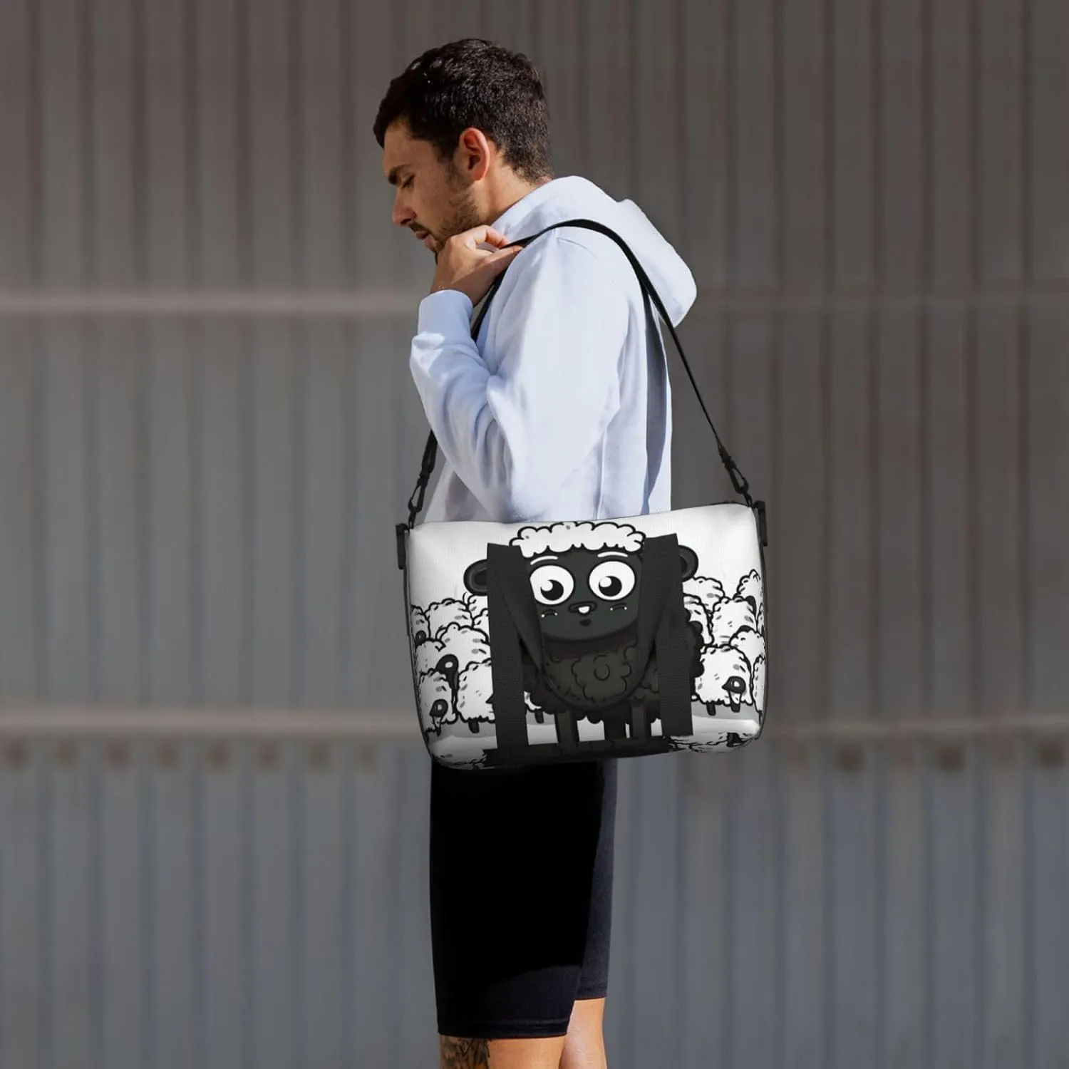 Sports Gym Bag for Women Men Travel Duffel Bag Tote Cartoon Black White Sheep Weekender Bag Canvas Carry on Overnight Bag for Travel Swimming Fitness Workout Sports Duffle Bag