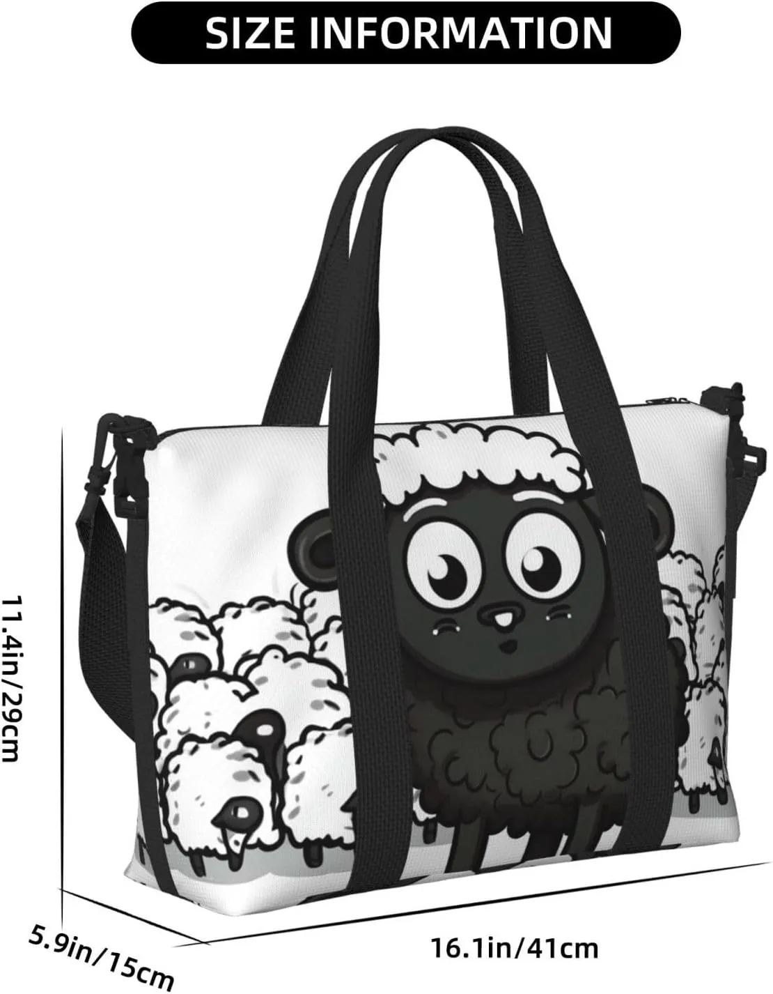 Sports Gym Bag for Women Men Travel Duffel Bag Tote Cartoon Black White Sheep Weekender Bag Canvas Carry on Overnight Bag for Travel Swimming Fitness Workout Sports Duffle Bag