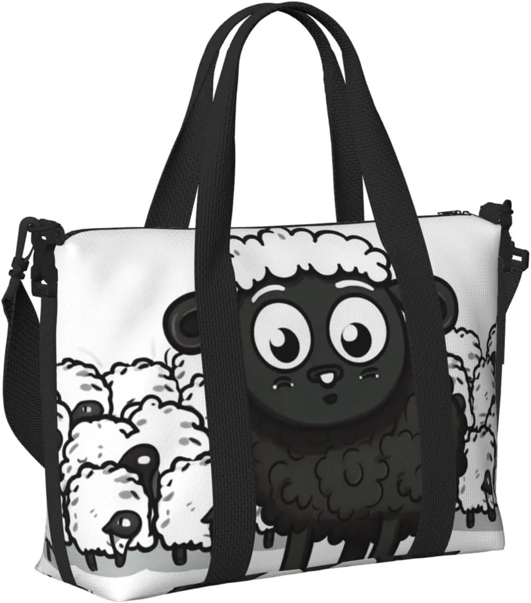 Sports Gym Bag for Women Men Travel Duffel Bag Tote Cartoon Black White Sheep Weekender Bag Canvas Carry on Overnight Bag for Travel Swimming Fitness Workout Sports Duffle Bag
