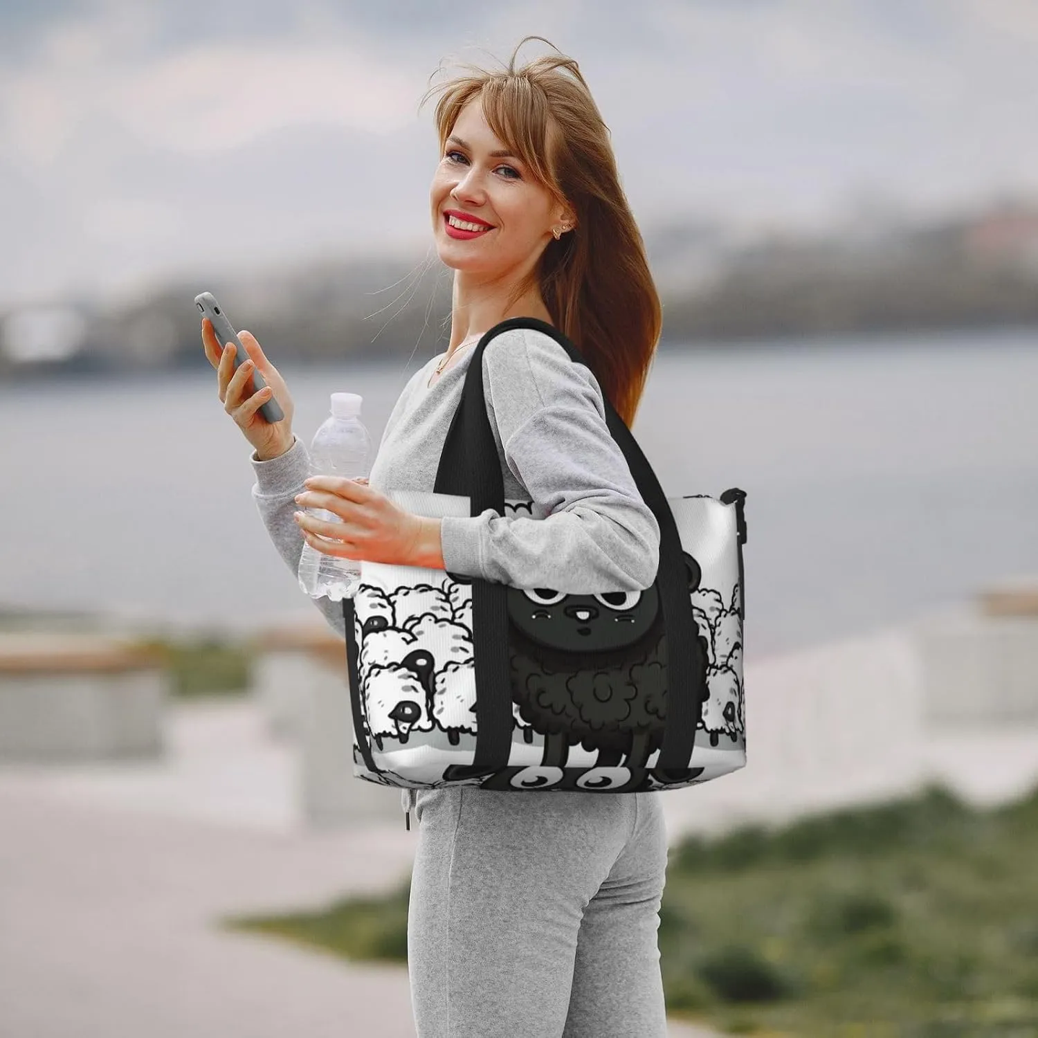 Sports Gym Bag for Women Men Travel Duffel Bag Tote Cartoon Black White Sheep Weekender Bag Canvas Carry on Overnight Bag for Travel Swimming Fitness Workout Sports Duffle Bag