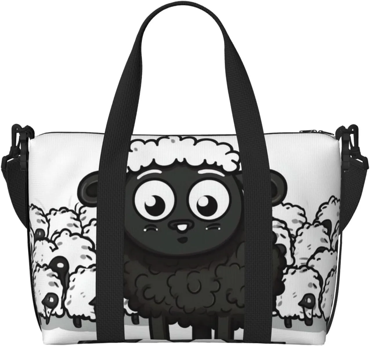 Sports Gym Bag for Women Men Travel Duffel Bag Tote Cartoon Black White Sheep Weekender Bag Canvas Carry on Overnight Bag for Travel Swimming Fitness Workout Sports Duffle Bag