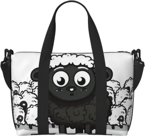 Sports Gym Bag for Women Men Travel Duffel Bag Tote Cartoon Black White Sheep Weekender Bag Canvas Carry on Overnight Bag for Travel Swimming Fitness Workout Sports Duffle Bag