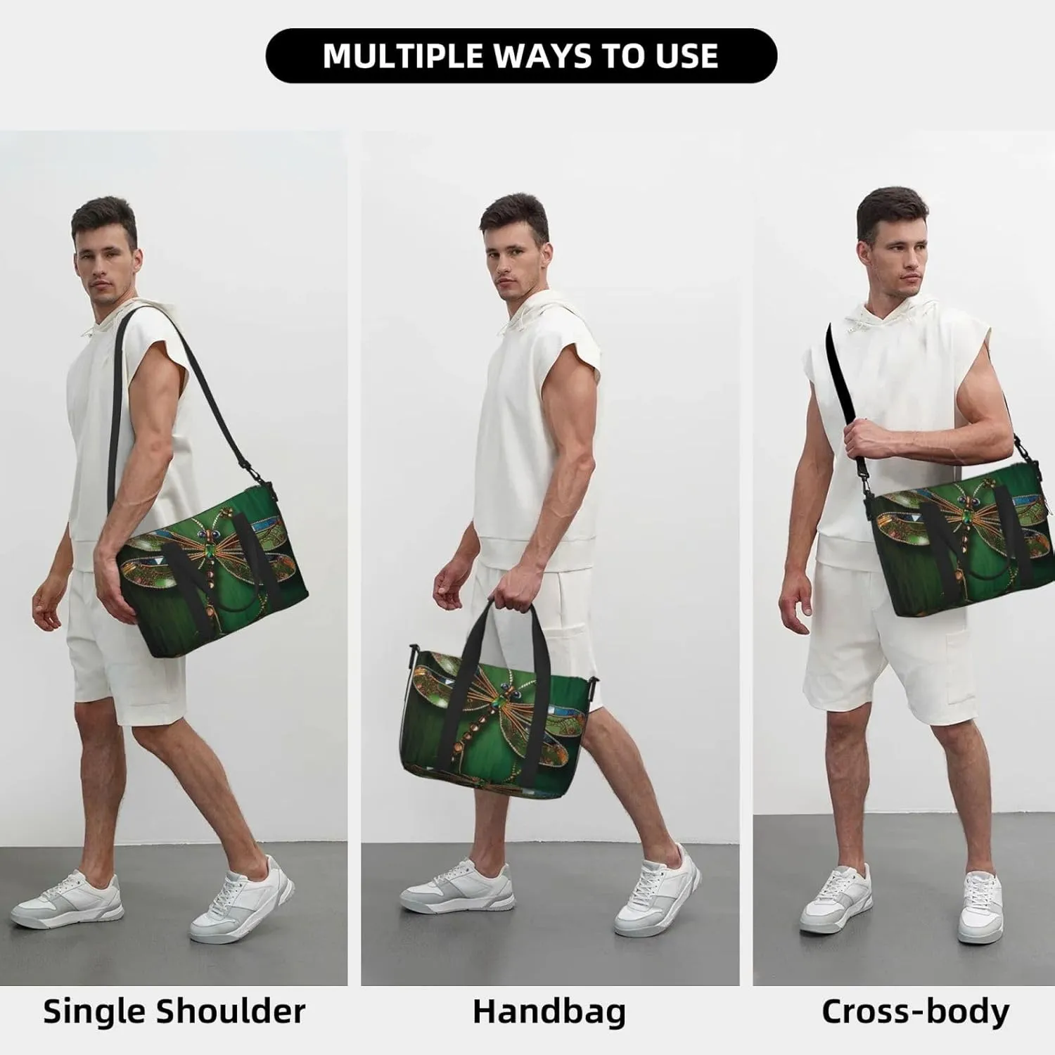 Sports Gym Bag for Women Men Travel Duffel Bag Tote Jewel dragonfly Weekender Bag Canvas Carry on Overnight Bag for Travel Swimming Fitness Workout Sports Duffle Bag