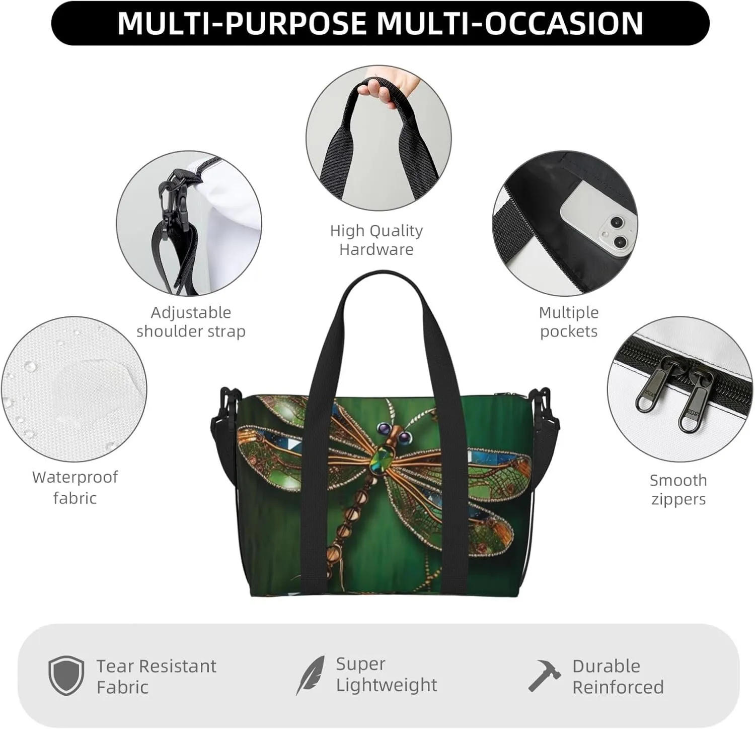 Sports Gym Bag for Women Men Travel Duffel Bag Tote Jewel dragonfly Weekender Bag Canvas Carry on Overnight Bag for Travel Swimming Fitness Workout Sports Duffle Bag