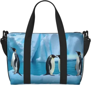 Sports Gym Bag for Women Men Travel Duffel Bag Tote Penguins On The Iceberg Weekender Bag Canvas Carry on Overnight Bag for Travel Swimming Fitness Workout Sports Duffle Bag