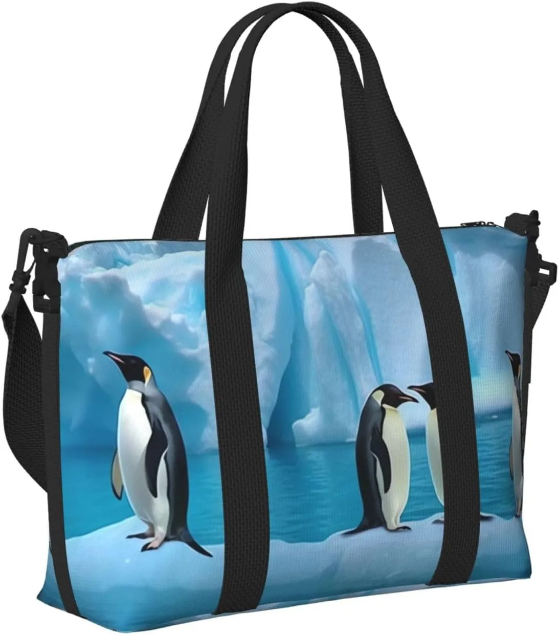 Sports Gym Bag for Women Men Travel Duffel Bag Tote Penguins On The Iceberg Weekender Bag Canvas Carry on Overnight Bag for Travel Swimming Fitness Workout Sports Duffle Bag