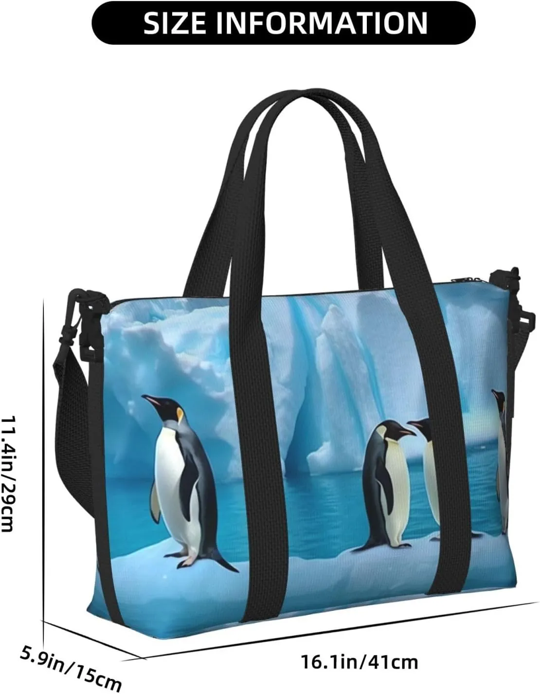 Sports Gym Bag for Women Men Travel Duffel Bag Tote Penguins On The Iceberg Weekender Bag Canvas Carry on Overnight Bag for Travel Swimming Fitness Workout Sports Duffle Bag