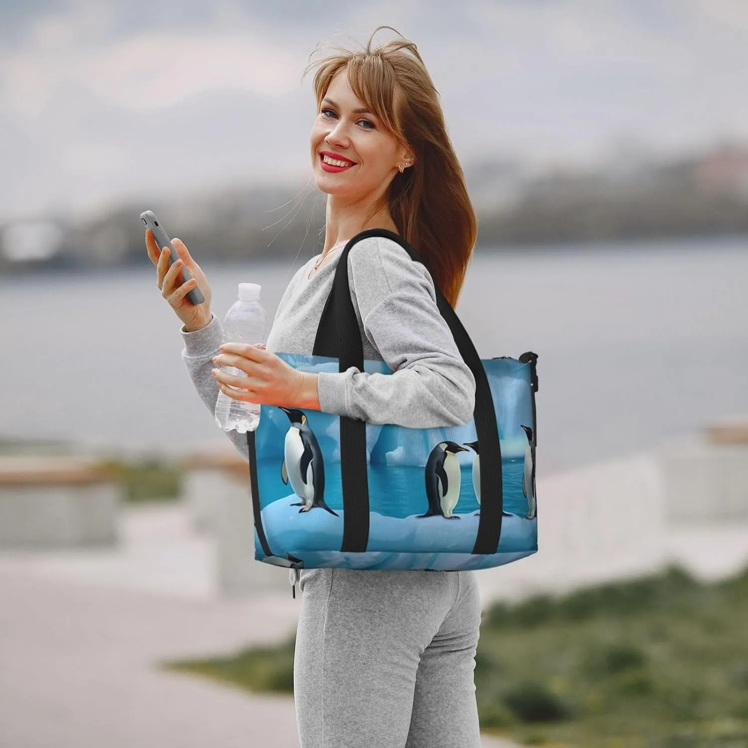 Sports Gym Bag for Women Men Travel Duffel Bag Tote Penguins On The Iceberg Weekender Bag Canvas Carry on Overnight Bag for Travel Swimming Fitness Workout Sports Duffle Bag
