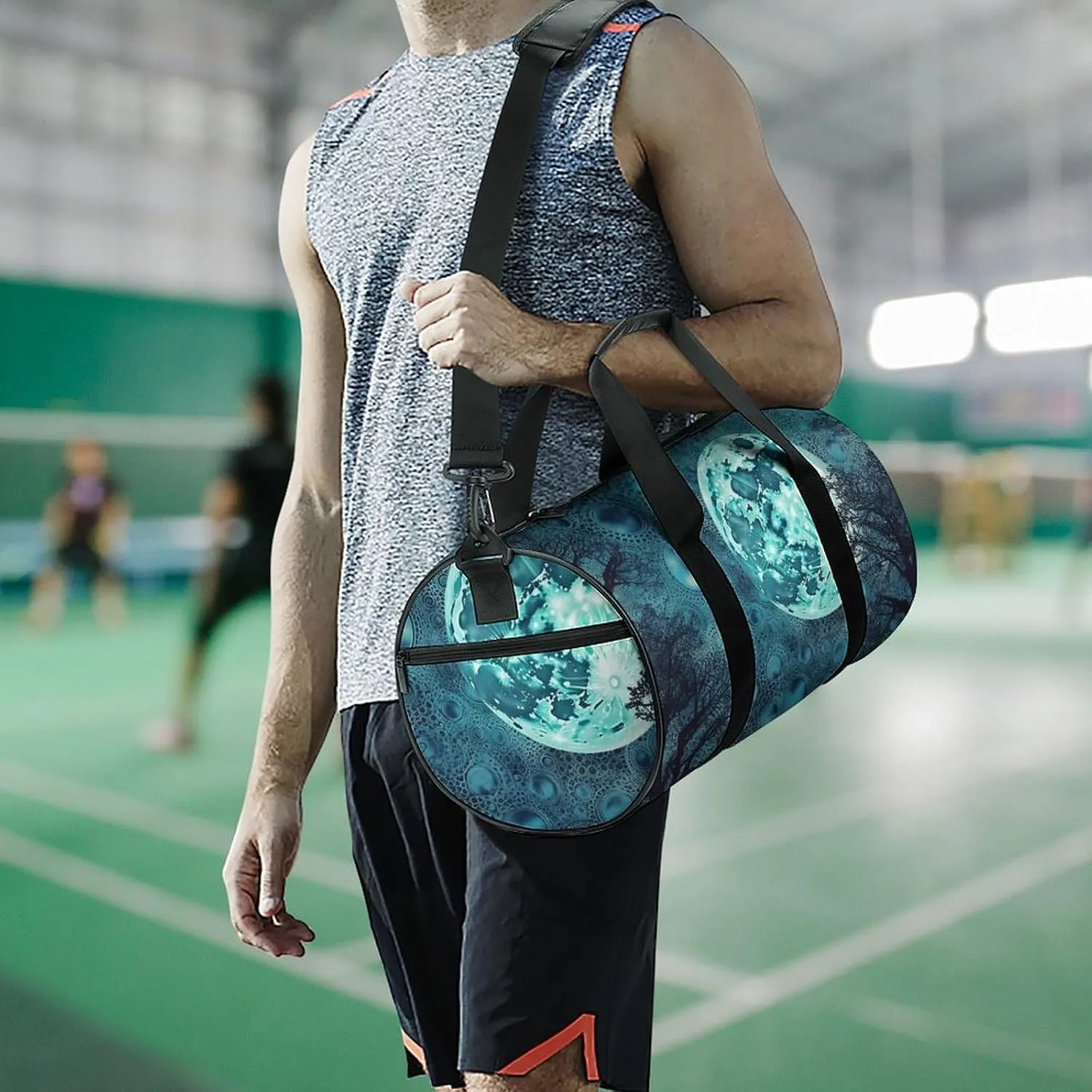 Sports Gym Bag for Women Men Travel Duffel Bag Tote Weekender Bag Blue Moon Carry on Overnight Bag for Travel Swimming Fitness Workout Sports Duffle Bag