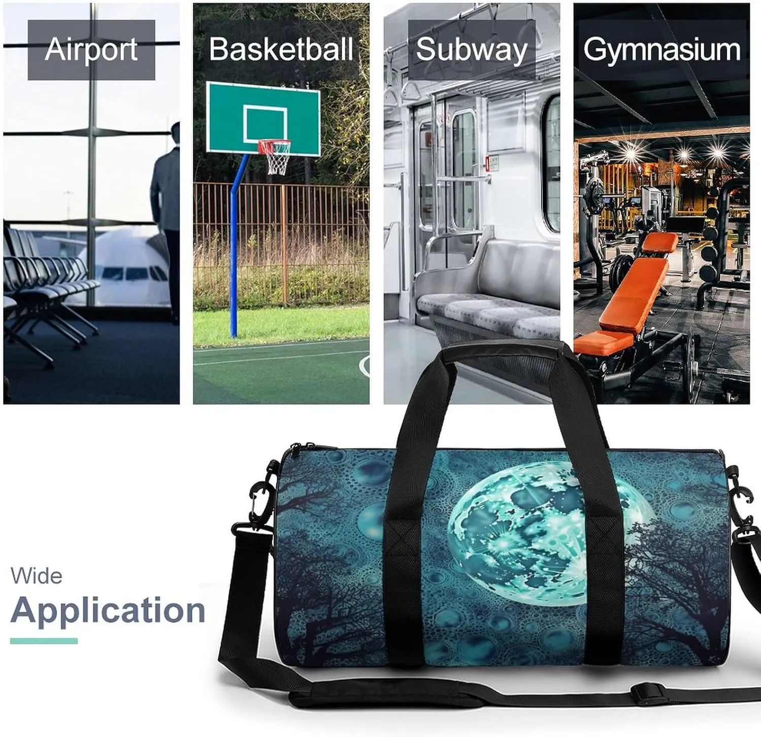 Sports Gym Bag for Women Men Travel Duffel Bag Tote Weekender Bag Blue Moon Carry on Overnight Bag for Travel Swimming Fitness Workout Sports Duffle Bag