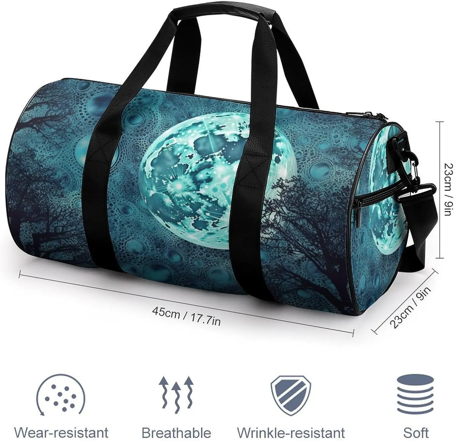 Sports Gym Bag for Women Men Travel Duffel Bag Tote Weekender Bag Blue Moon Carry on Overnight Bag for Travel Swimming Fitness Workout Sports Duffle Bag