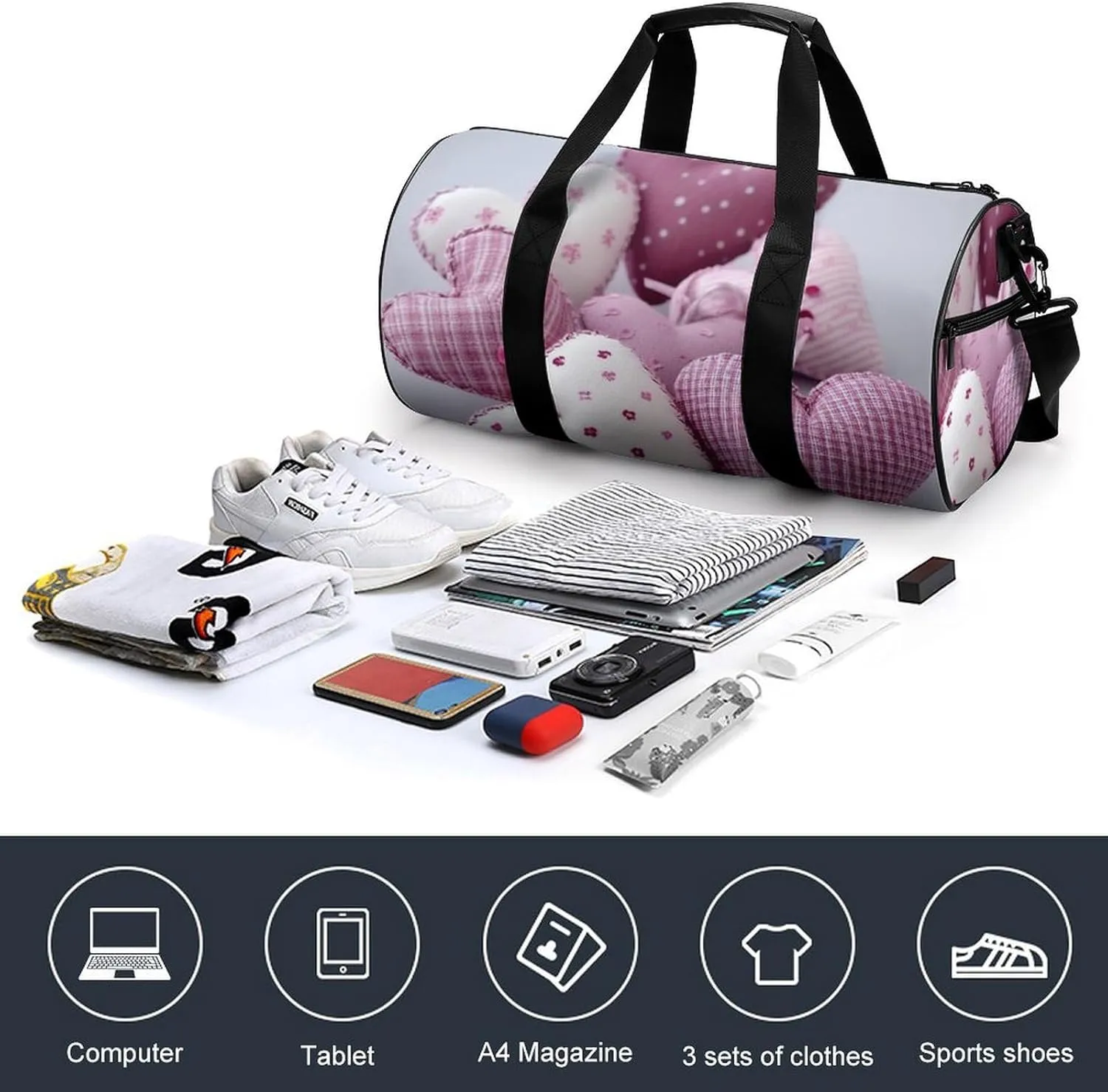 Sports Gym Bag for Women Men Travel Duffel Bag Tote Weekender Bag Lovely Hearts Carry on Overnight Bag for Travel Swimming Fitness Workout Sports Duffle Bag