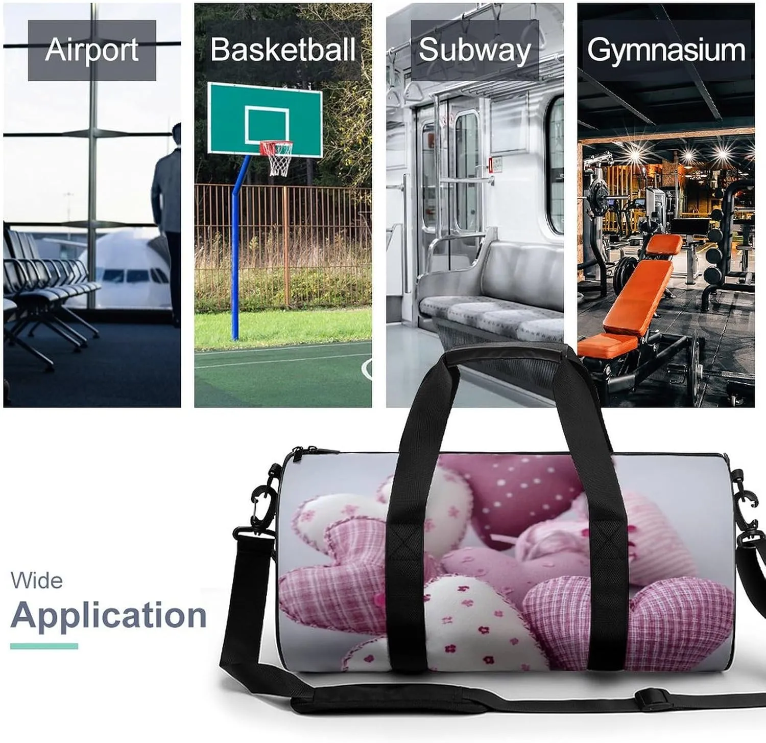 Sports Gym Bag for Women Men Travel Duffel Bag Tote Weekender Bag Lovely Hearts Carry on Overnight Bag for Travel Swimming Fitness Workout Sports Duffle Bag